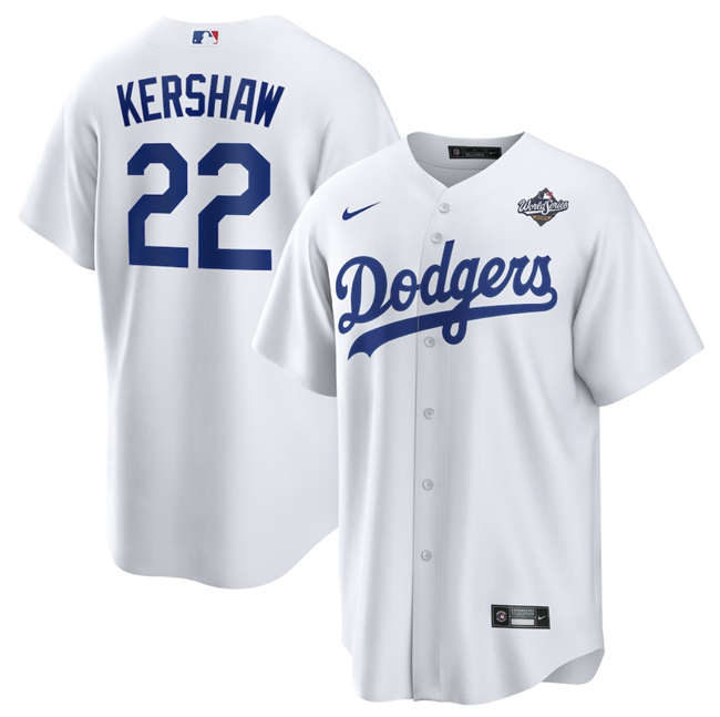 Men's White Los Angeles Dodgers #22 Clayton Kershaw 2025 World Series Home Cool Base Stitched Baseball Jersey